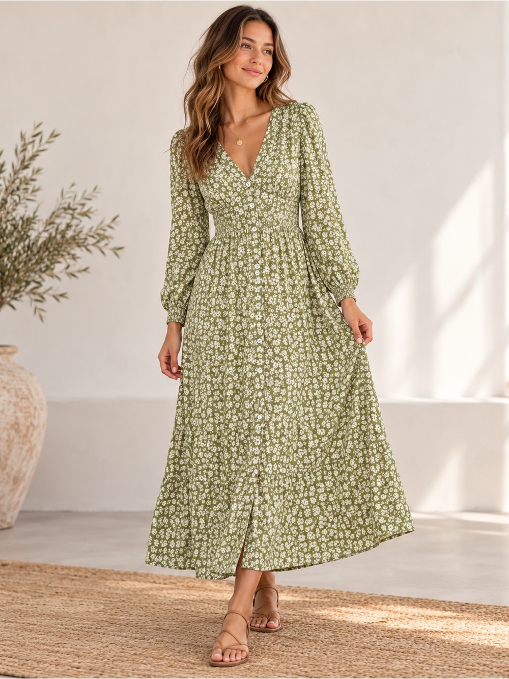 Billabong Olive Green Floral Boho Maxi Dress Size S